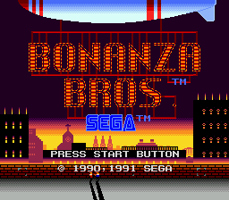 Bonanza Bros. title screen for Sega Mega Drive